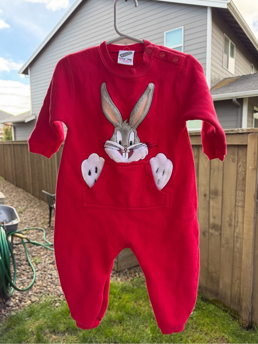Vintage 1998 Warner Bros. Studio Store Bugs Bunny Red Snap Romper Pockets 24 M